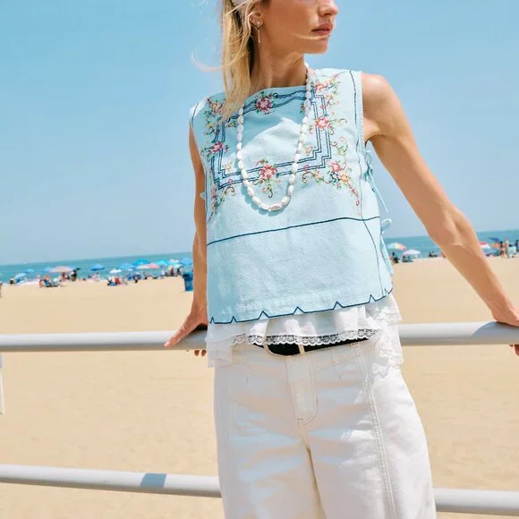 FREE PEOPLE Garden Wall Top / Blue Combo - Picture 5 of 8